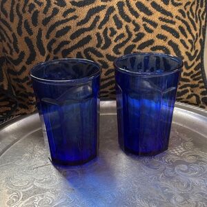2 VTG FRANCE COBALT BLUE 500 LUMINARC 10-Panel Glass 5-3/8"H Tumblers